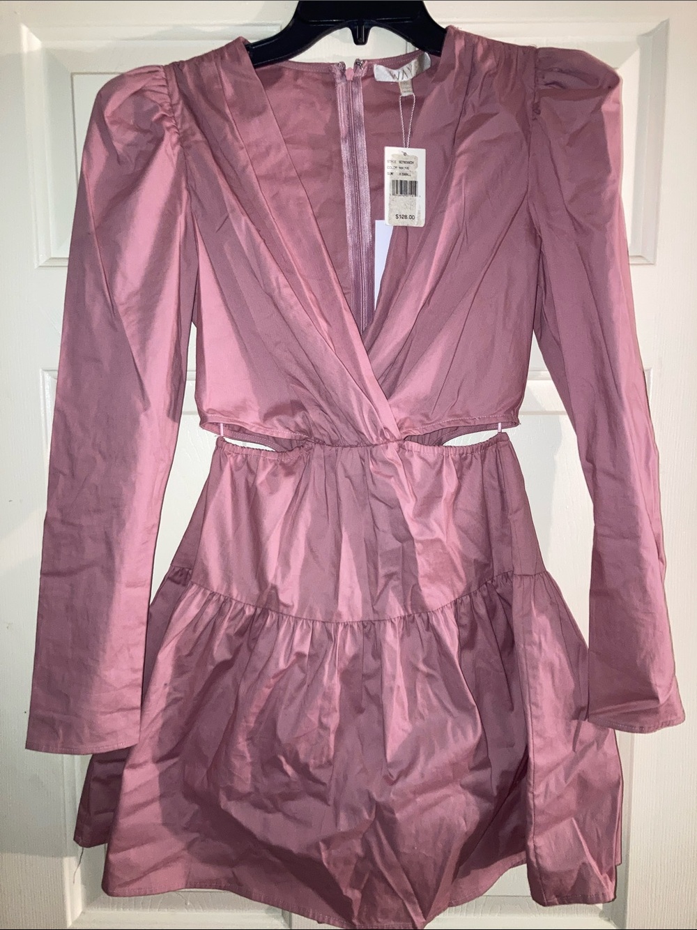 Women's Pink Long-Sleeve V-Neck Mini Dress